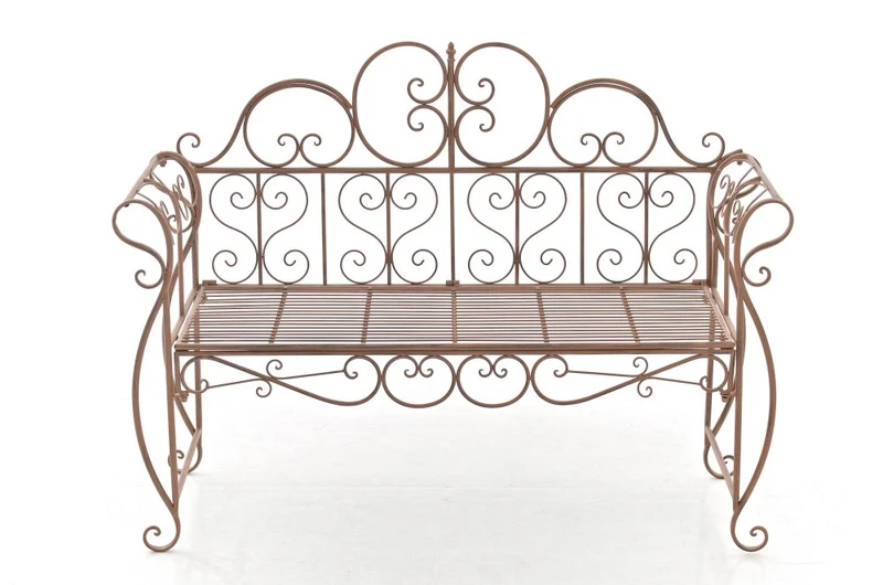 Banc de jardin design rustique largeur 128 cm en métal marron vieilli 10_0002938