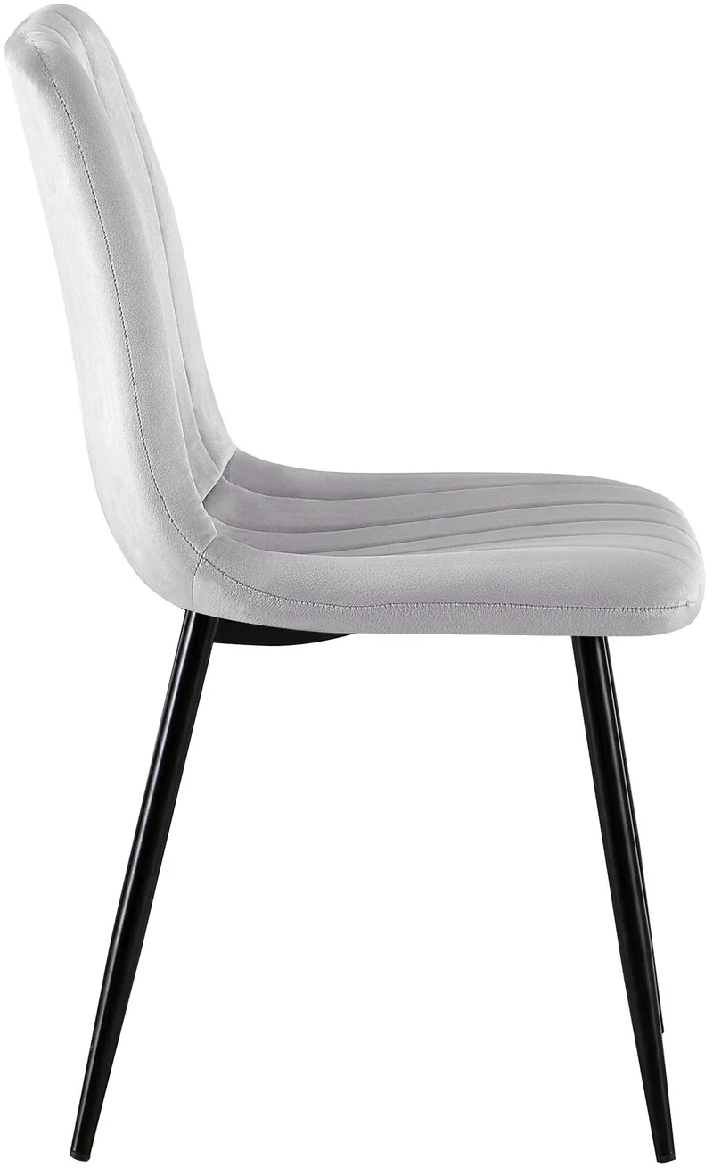 Lot de 4 chaises de salle à manger couture décorative vertical assise en velours gris et pieds en métal noir 10_0001865