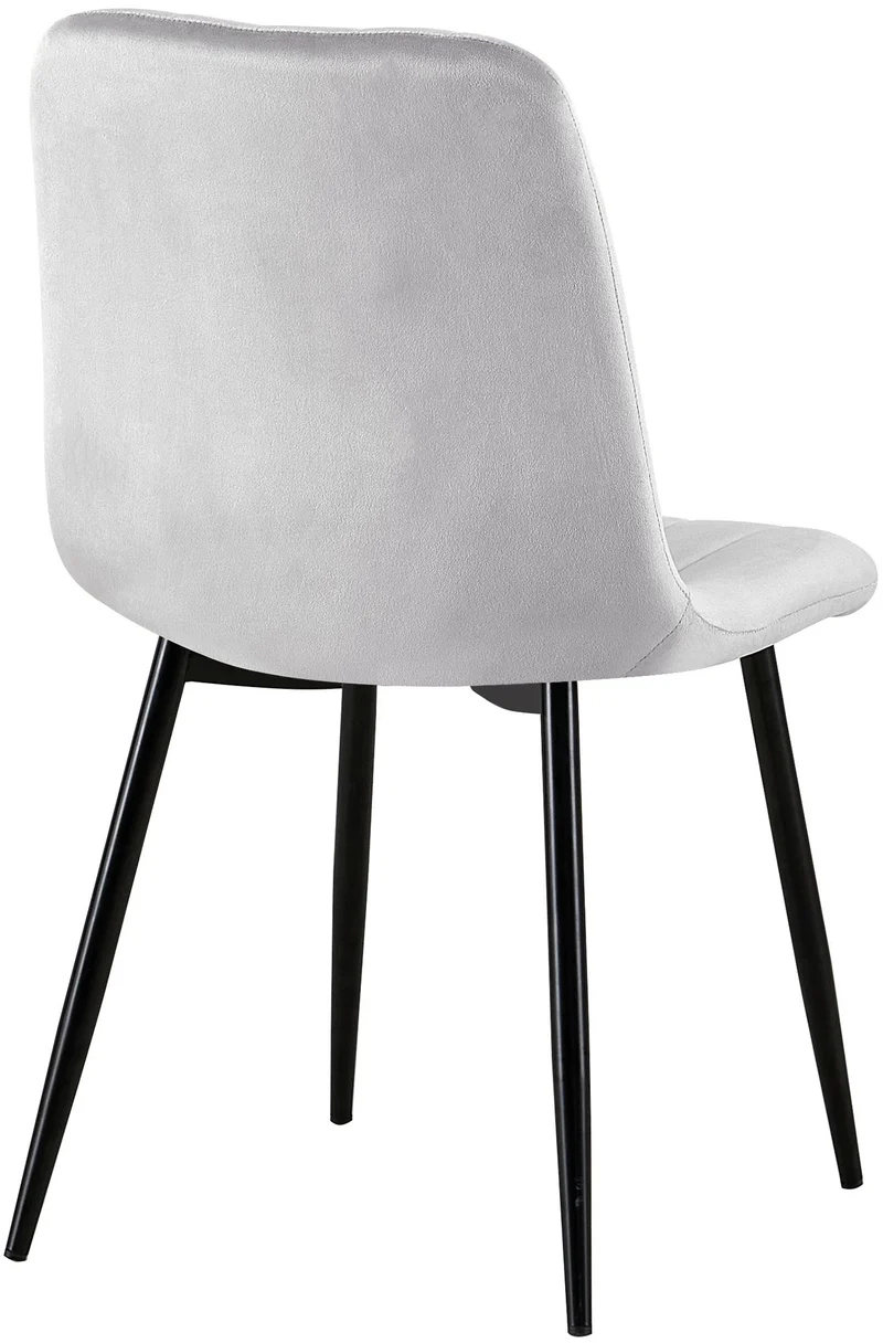 Lot de 4 chaises de salle à manger couture décorative vertical assise en velours gris et pieds en métal noir 10_0001865