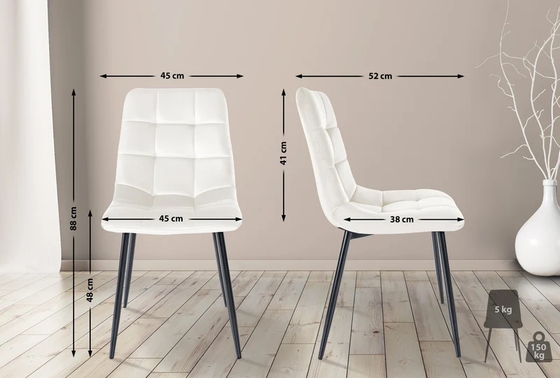 Lot de 4 chaises de salle à manger style moderne et confortable en tissu velours crème et métal noir 10_0001783