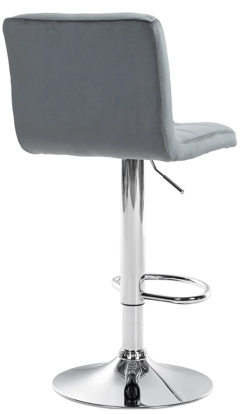 Lot de 2 tabourets de bar en velours gris foncé avec coutures décoratives pied en trompette métal chromé 10_0004390
