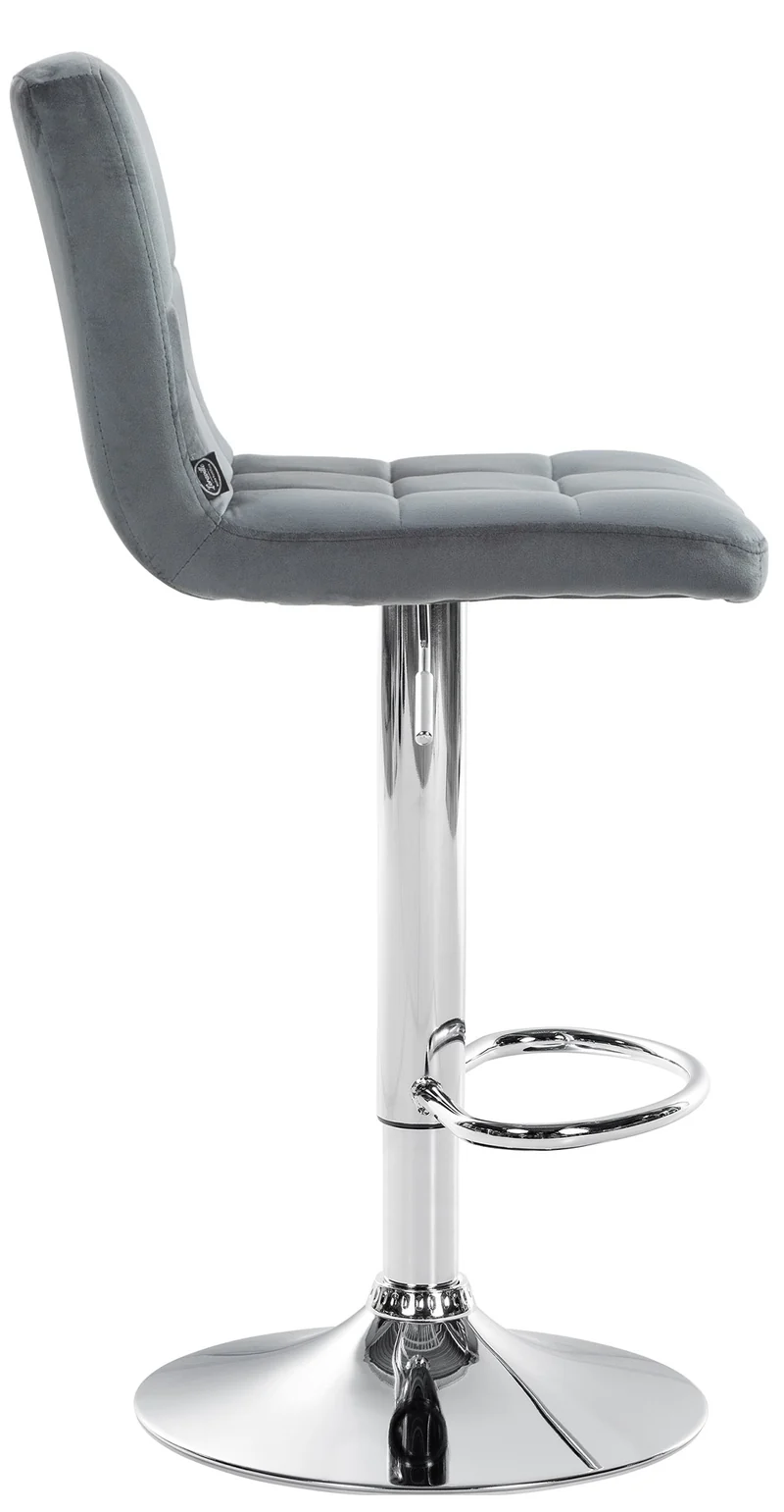 Lot de 2 tabourets de bar en velours gris foncé avec coutures décoratives pied en trompette métal chromé 10_0004390
