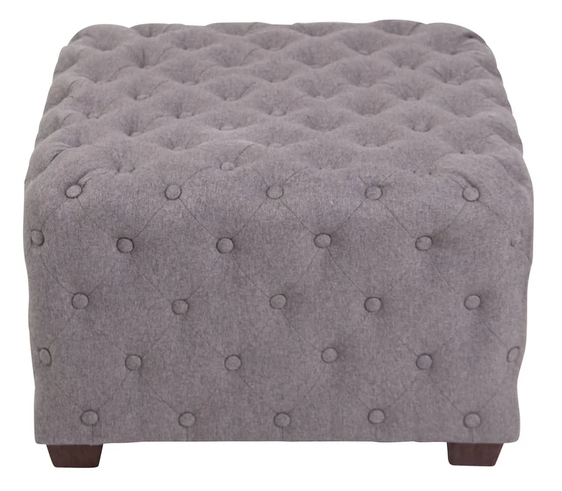 Tabouret bas repose-pieds pouf forme carré en tissu gris capitonné 10_0003715