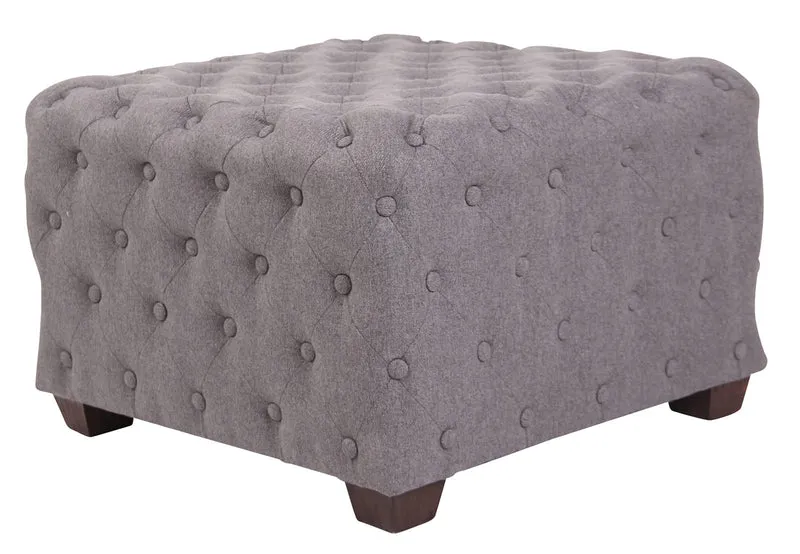 Tabouret bas repose-pieds pouf forme carré en tissu gris capitonné 10_0003715