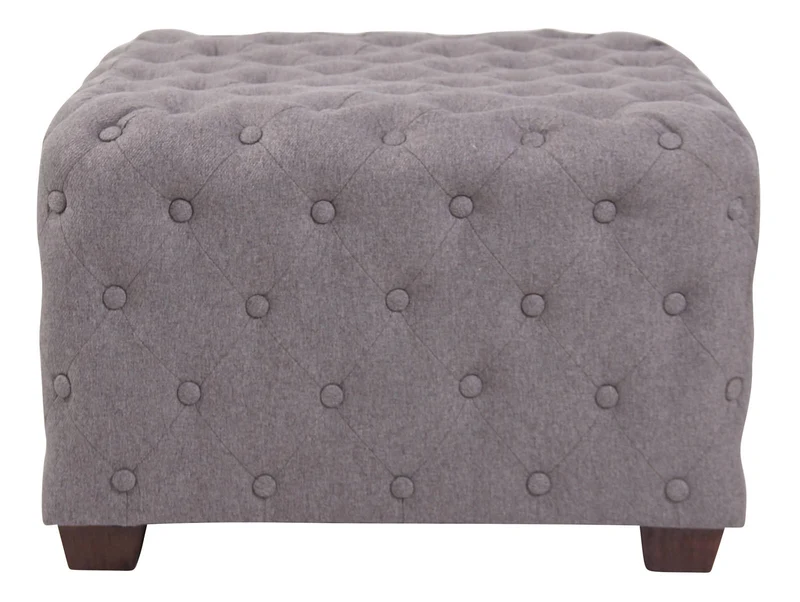 Tabouret bas repose-pieds pouf forme carré en tissu gris capitonné 10_0003715
