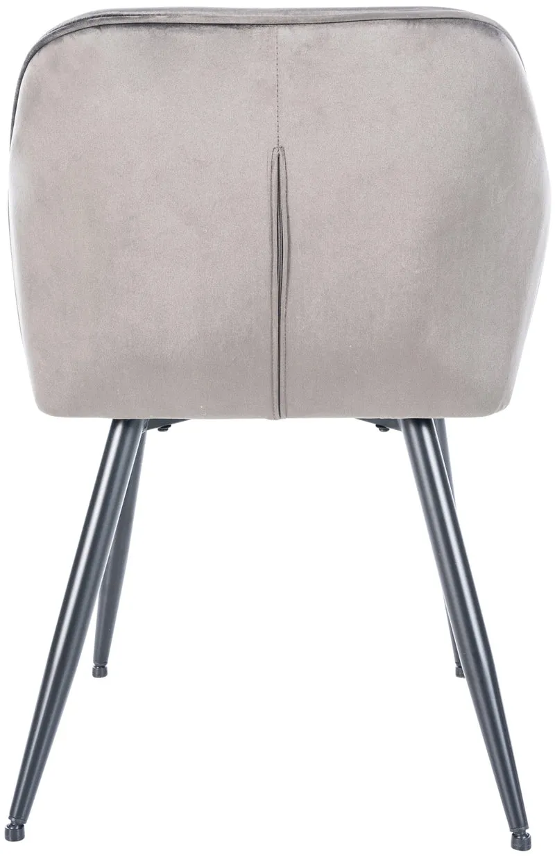 Chaise de salle à manger retro assise capitonnné en velours gris foncé et pieds en métal noir 10_0005488