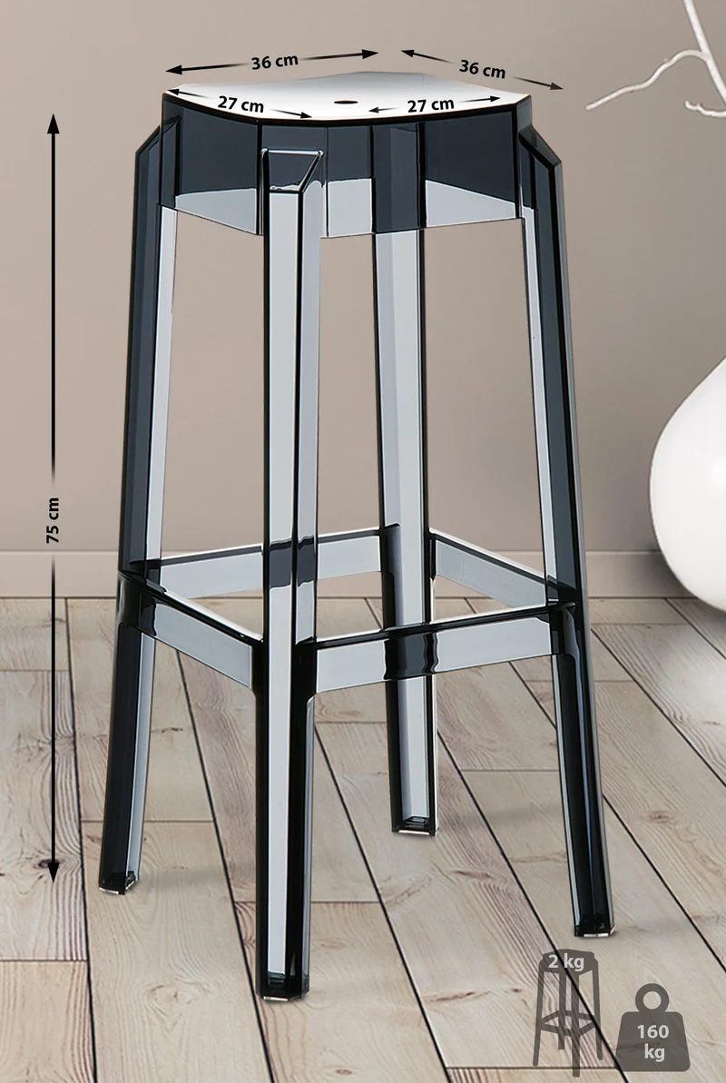 Lot de 2 tabourets de bar intérieur ou exterieur design moderne plastique noir transparent 10_0004150