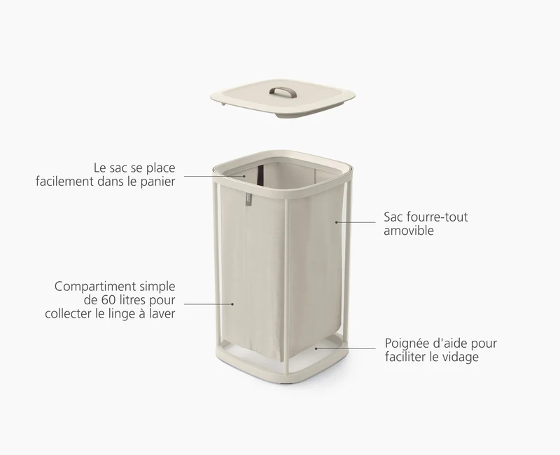 Panier à Linge Simple en Écru 60L Tota One