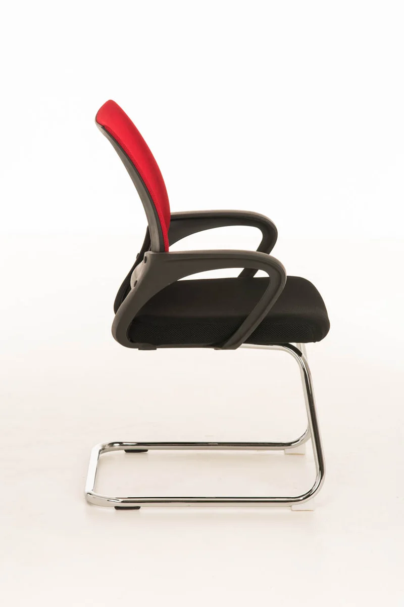 Chaise de bureau reception sans roulettes dossier en maille avec accoudoirs rouge BUR10503