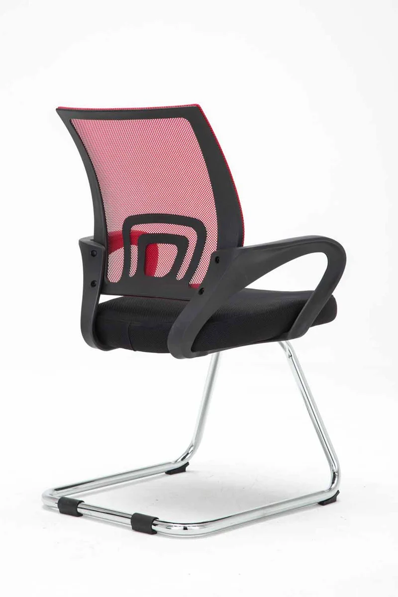 Chaise de bureau reception sans roulettes dossier en maille avec accoudoirs rouge BUR10503