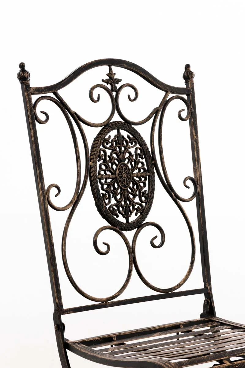 Ensemble table avec deux chaises de jardin design rustique en métal métal bronze 10_0002985