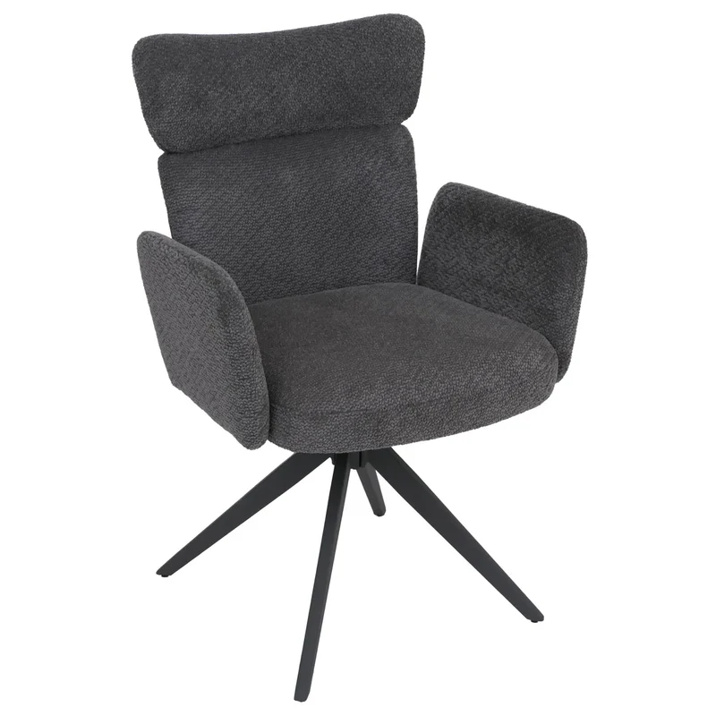 Lot de 2 chaises de salle à manger pivotantes retour automatique, tissu bouclé gris foncé et fer 04_0008819