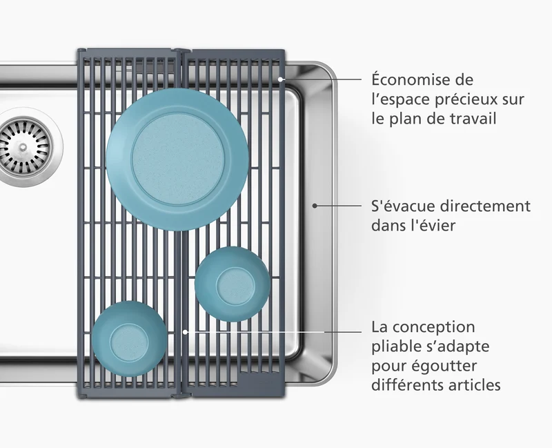 Égouttoir d'évier gris pliable à Platform
