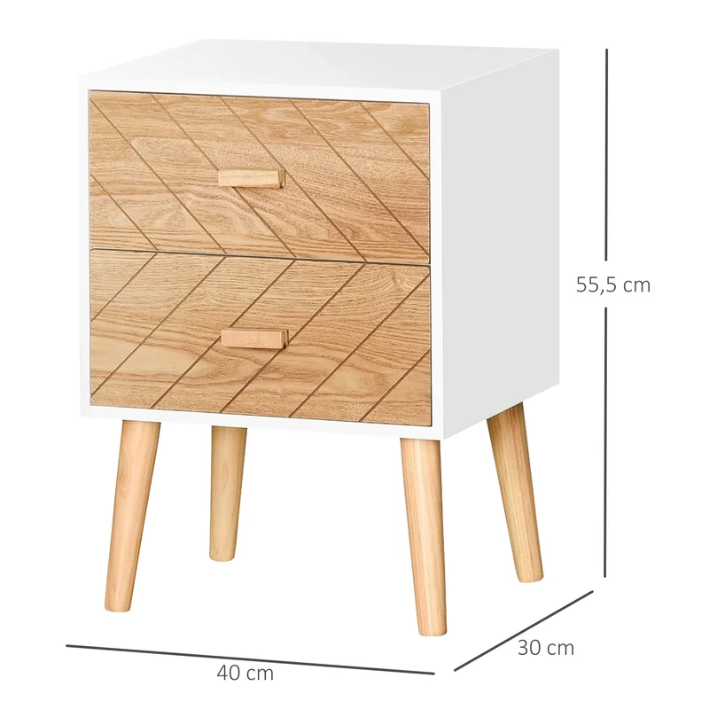 Chevet table de nuit 40 x 30 x 56 cm 4 tiroirs rangement pratique pieds effilés scandinave minimaliste en bois blanc 21_0001676