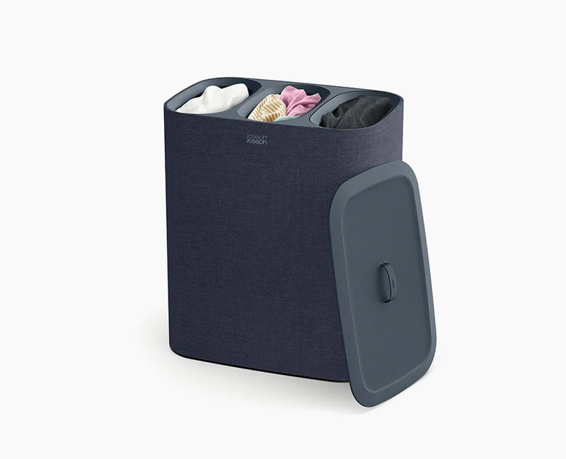 Panier à Linge 3 Compartiments Noir 90L Tota Trio