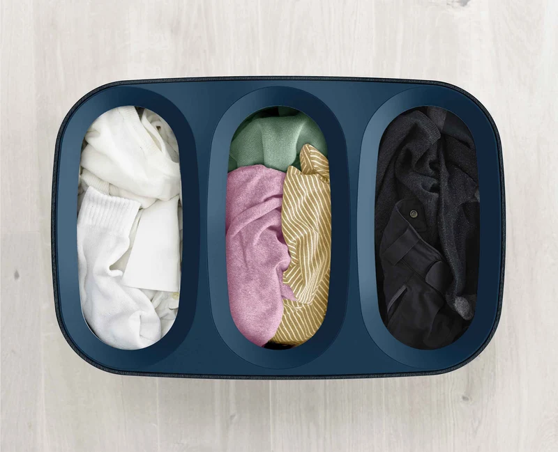 Panier à Linge 3 Compartiments Noir 90L Tota Trio