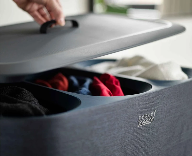 Panier à Linge 3 Compartiments Noir 90L Tota Trio