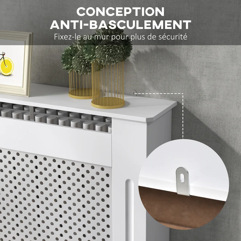 Cache-radiateur salon couloir 78 x 19 x 82 cm protection des mains et rangement pratique contemporain épuré en MDF blanc 21_0001098