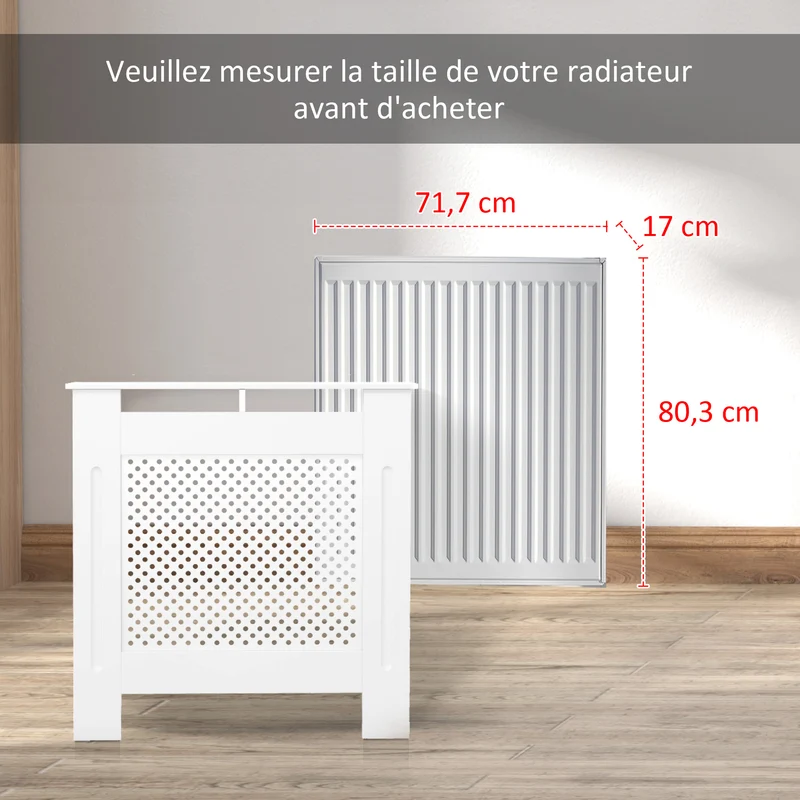 Cache-radiateur salon couloir 78 x 19 x 82 cm protection des mains et rangement pratique contemporain épuré en MDF blanc 21_0001098