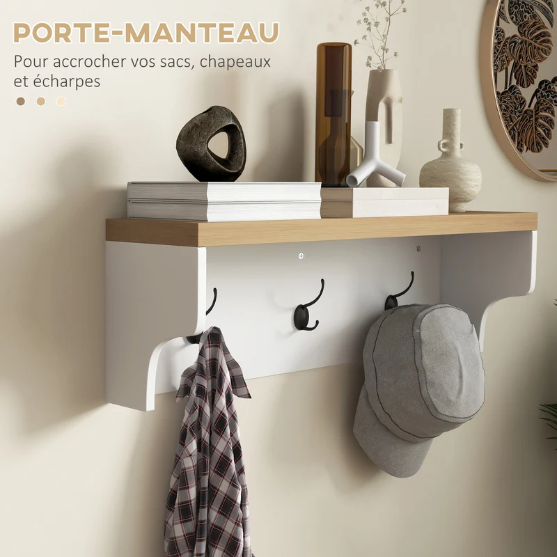 Banc porte-chaussures porte-manteau 75 x 30 x 50 cm gain de place 9 niches contemporain en panneau de particules blanc 21_0002696