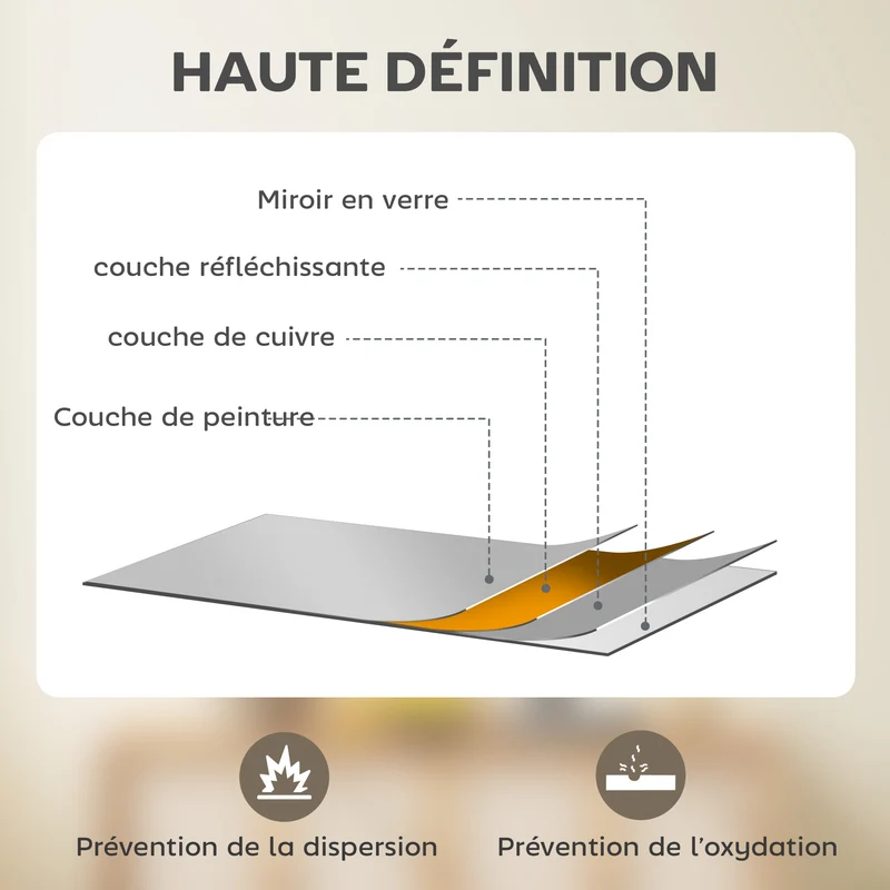 Miroir mural verrière rectangulaire 109 x 2 x 69 cm agrandit et éclaire style industriel contemporain en métal doré 21_0001363