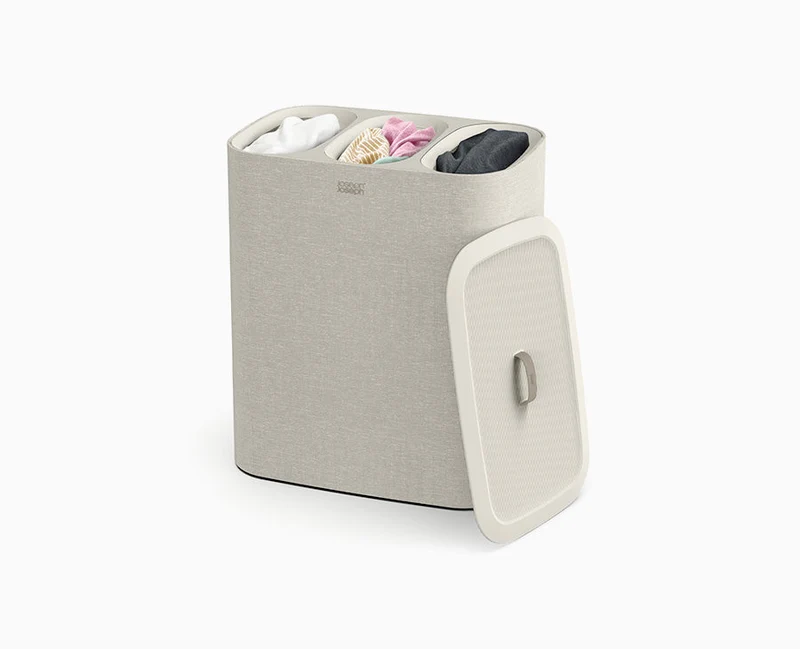 Panier à Linge 3 Compartiments Écru 90L Tota Trio