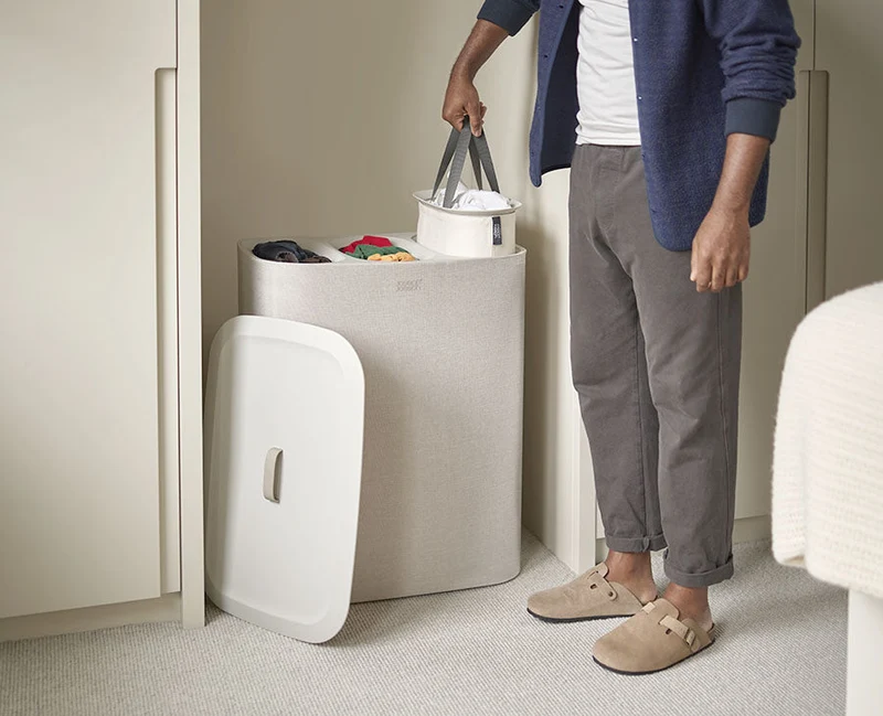 Panier à Linge 3 Compartiments Écru 90L Tota Trio
