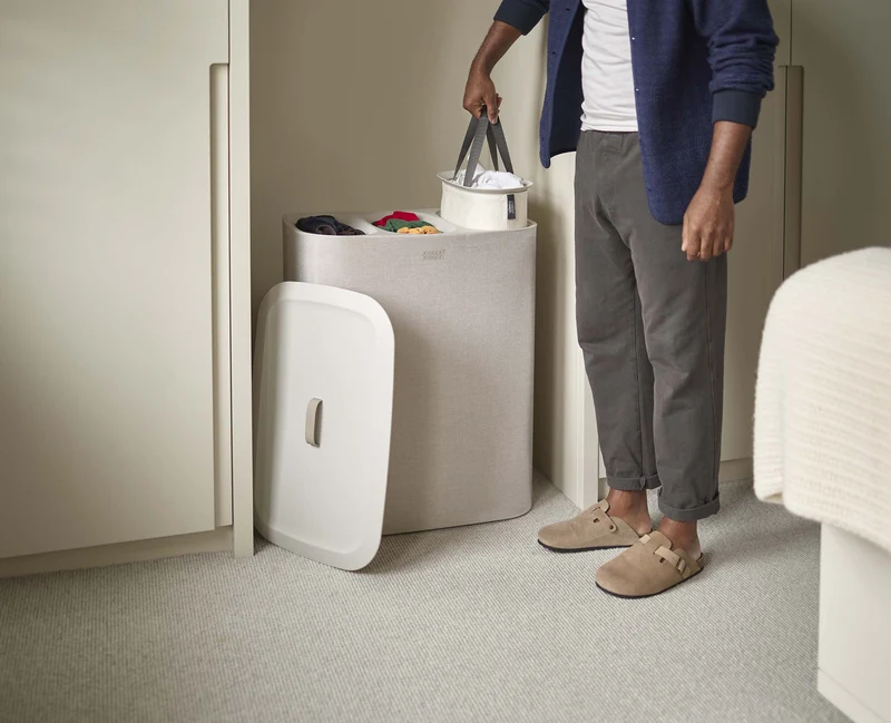 Panier à Linge 3 Compartiments Écru 90L Tota Trio