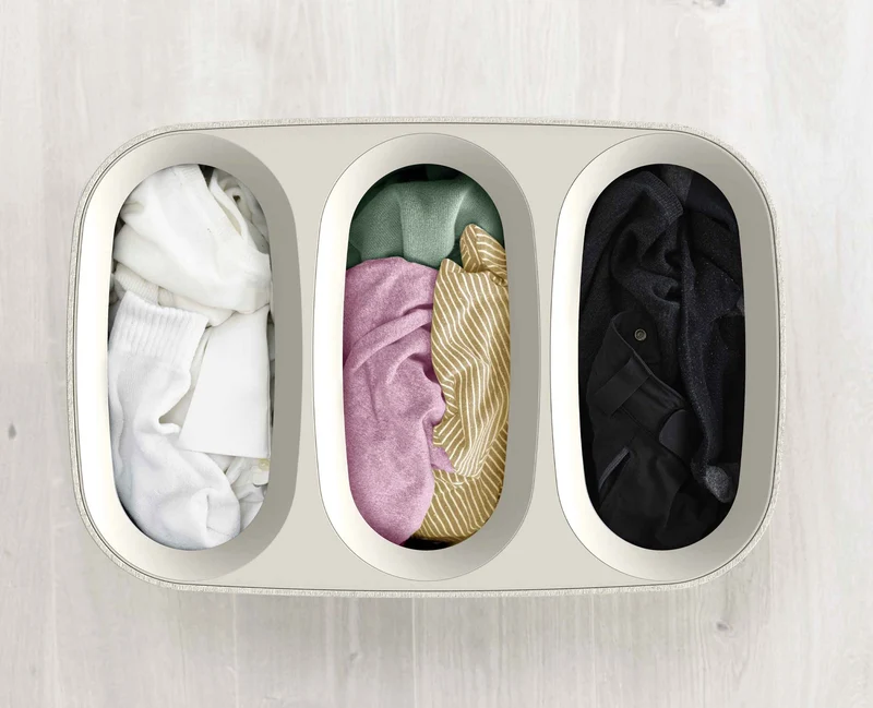 Panier à Linge 3 Compartiments Écru 90L Tota Trio