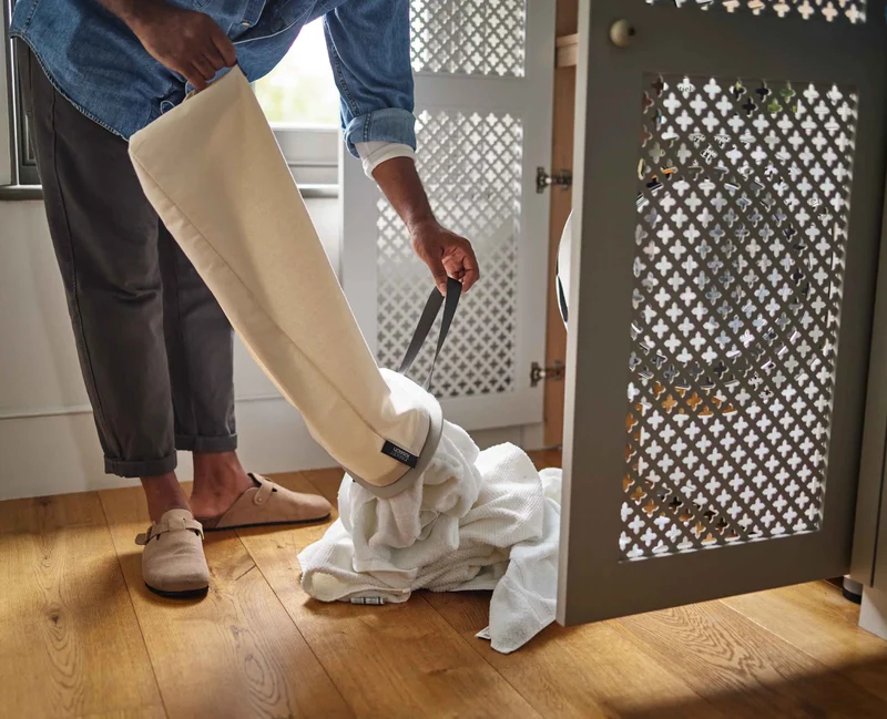 Panier à Linge 3 Compartiments Écru 90L Tota Trio