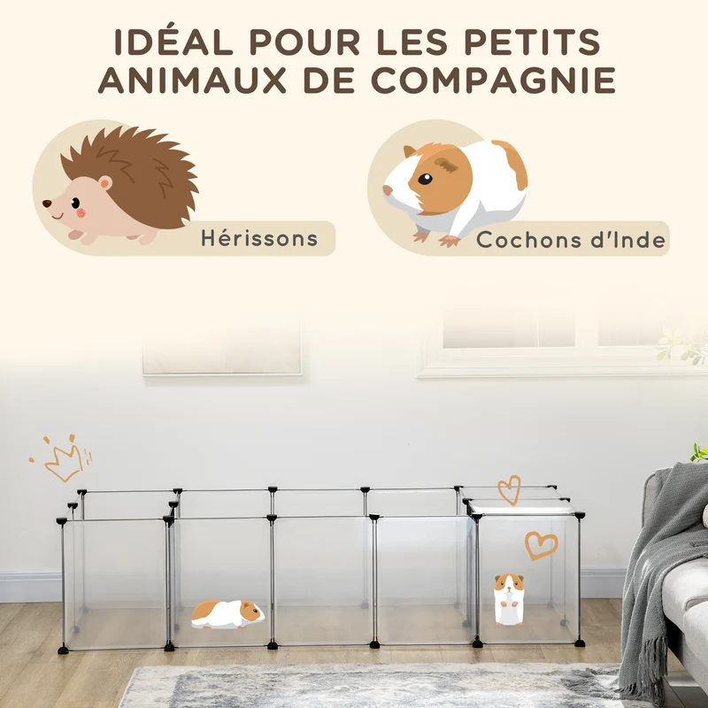Lot de 2 enclos modulable pour petits animaux parc 175 x 70 x 45 cm sécurisé antidérapant contemporain en acier blanc 21_0008037