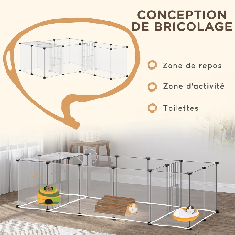 Lot de 2 enclos modulable pour petits animaux parc 175 x 70 x 45 cm sécurisé antidérapant contemporain en acier blanc 21_0008037