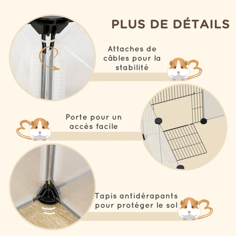 Lot de 2 enclos modulable pour petits animaux parc 175 x 70 x 45 cm sécurisé antidérapant contemporain en acier blanc 21_0008037