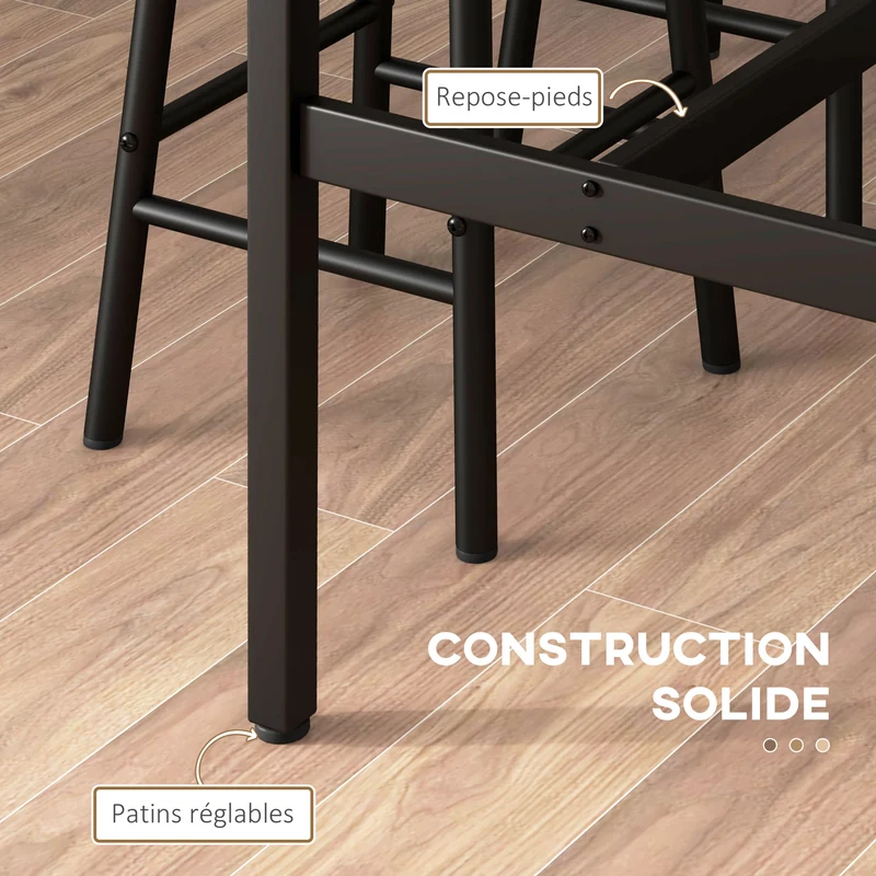 Ensemble table haute de bar 2 tabourets 105 x 40 x 90 cm gain de place tabourets rangeables rustique moderne en MDF brun 21_0003209