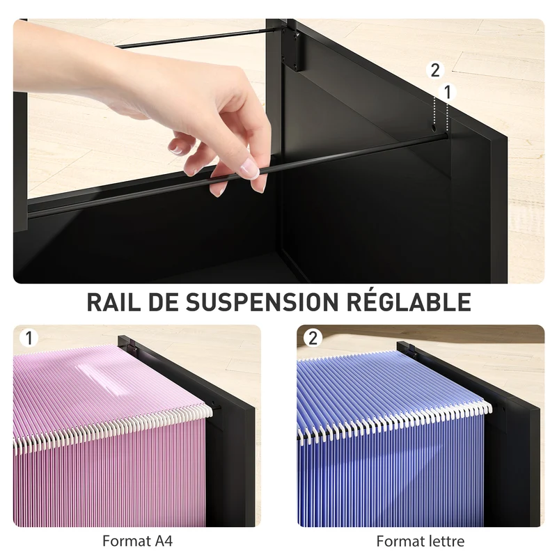Caisson de bureau 3 tiroirs 40 x 40 x 101 cm serrure 4 clés rails a4 compact finition mate moderne épuré en MDF noir 21_0006402