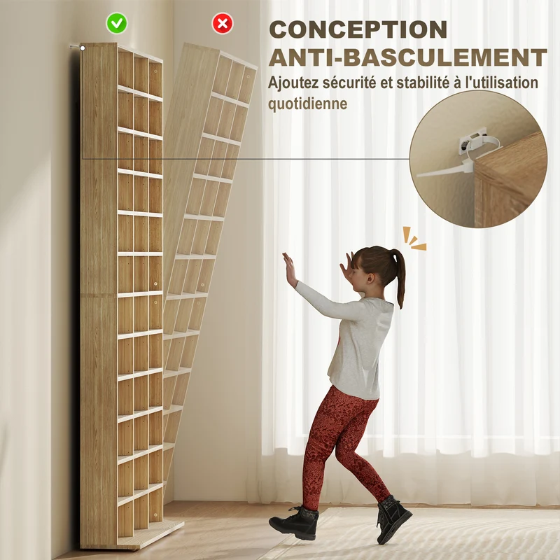 Étagère de rangement cd et dvd 102 x 24 x 195 cm capacité 36 compartiments réglables contemporain stable en MDF chêne 21_0002379