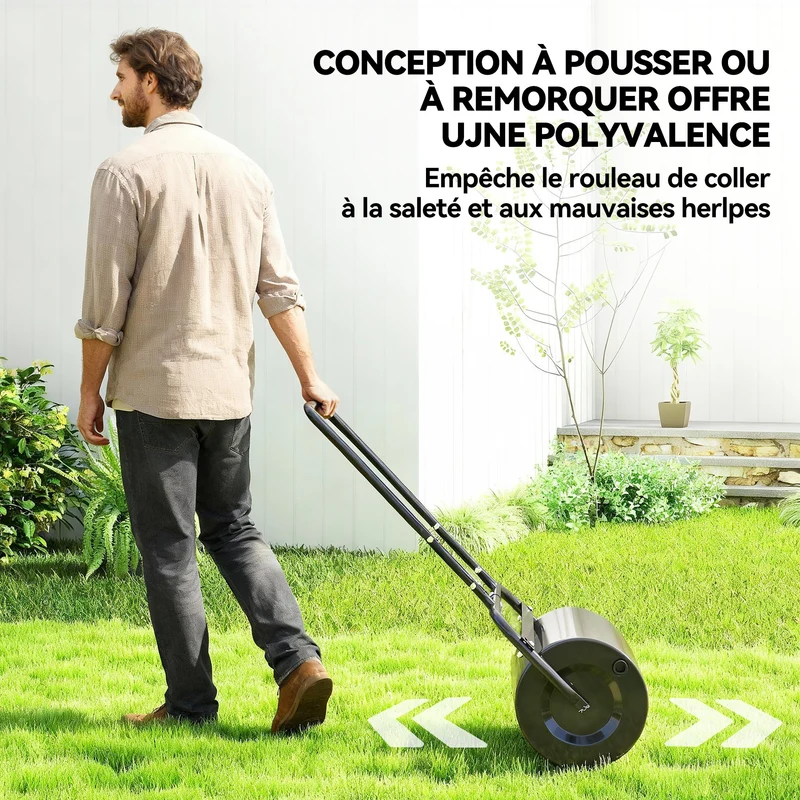 Rouleau à gazon 58 x 32.5 x 113 cm remplissable eau ou sable poignée ergonomique détachable industriel en acier noir 21_0004148