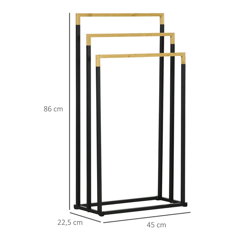 Porteserviettes autoportant 3 barres salle de bain 45 x 22.5 x 86 cm compact séchage rapide scandinave en bambou naturel 21_0005843