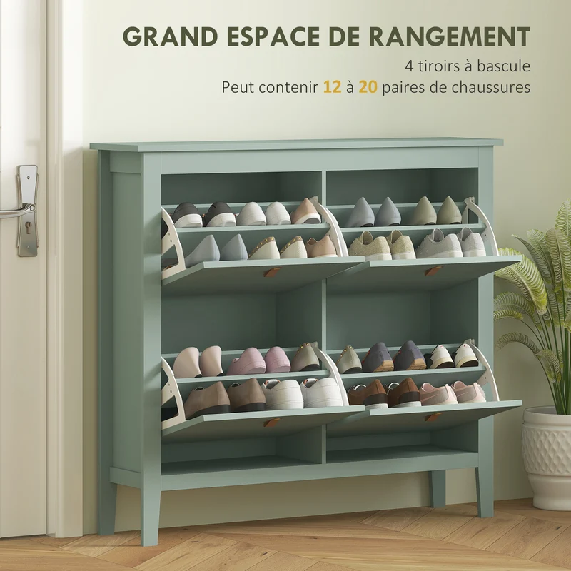 Meuble à chaussures étroit 105 x 24 x 95,5 cm rangement 20 paires gain de place moderne en panneau de particules vert 21_0002747