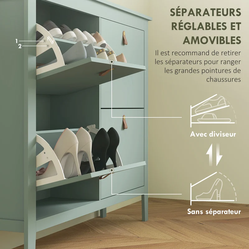 Meuble à chaussures étroit 105 x 24 x 95,5 cm rangement 20 paires gain de place moderne en panneau de particules vert 21_0002747