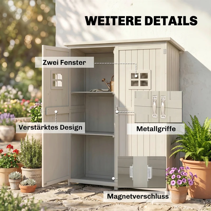 Armoire de jardin extérieure 127.5 x 50 x 164 cm étanche toit incliné protection uv style scandinave épuré en bois gris 21_0004089