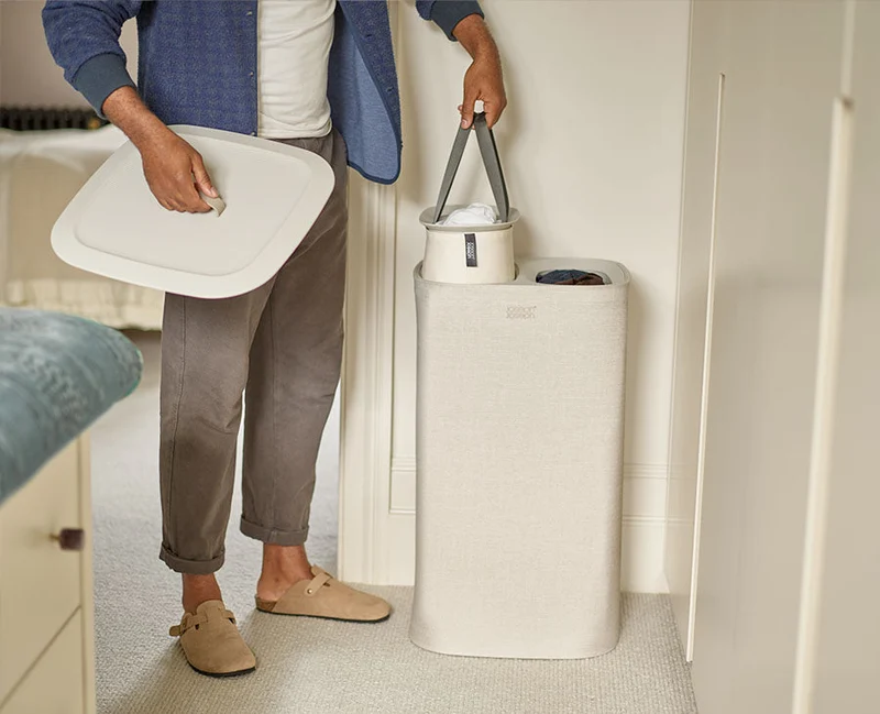 Panier Linge Double Compartiment 60L Tota Écru