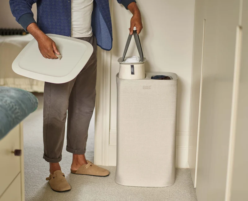 Panier Linge Double Compartiment 60L Tota Écru