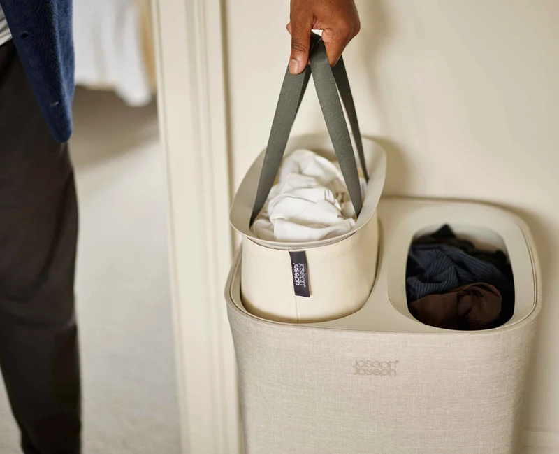 Panier Linge Double Compartiment 60L Tota Écru