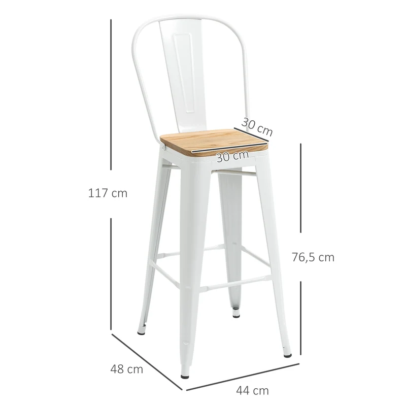 Lot de 4 tabourets de bar dossier ergonomique repose-pied 44 x 48 x 117 cm style industriel contemporain en acier blanc 21_0002295