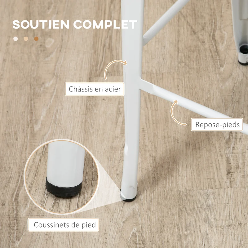 Lot de 4 tabourets de bar dossier ergonomique repose-pied 44 x 48 x 117 cm style industriel contemporain en acier blanc 21_0002295