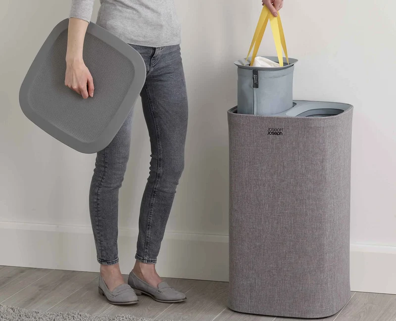 Panier à Linge Deux Compartiments 60L Tota Gris
