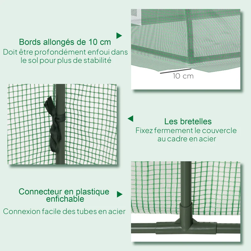 Mini serre tunnel pour tomates 200 x 80 x 45 cm ventilation optimale bâche renforcée compacte moderne en acier vert 21_0004278