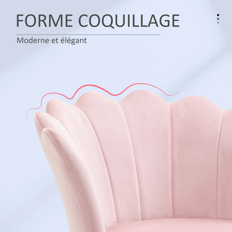 Lot de 2 fauteuil coquillage salon 67 x 64 x 77 cm assise cocooning dossier courbé classique chic en velours rose poudré 21_0003190