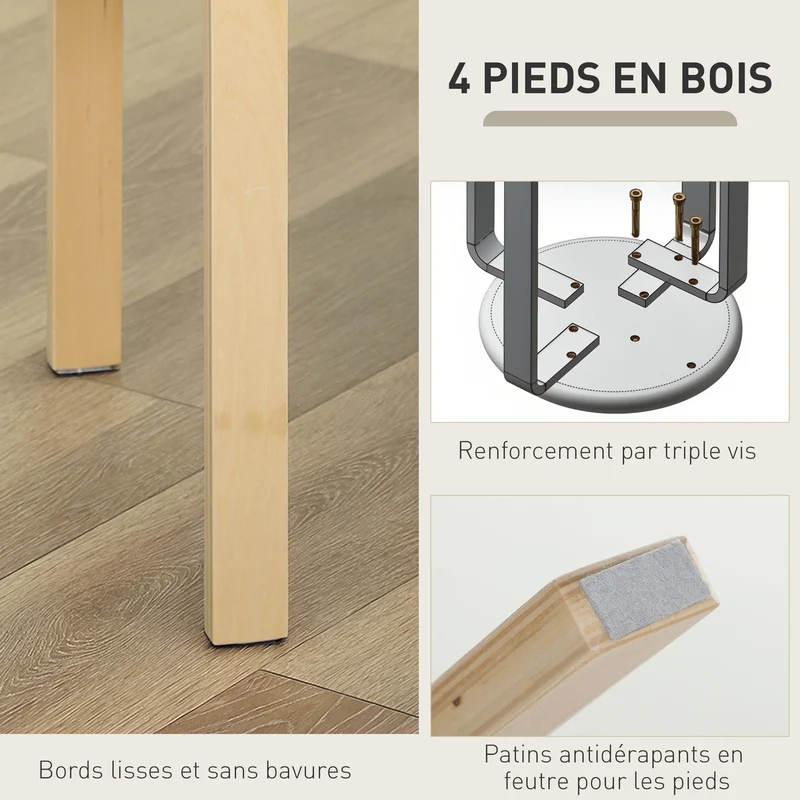 Lot de 4 tabourets empilables ronds assise rembourrée 40 x 40 x 45 cm gain de place scandinave en contreplaqué gris 21_0003292